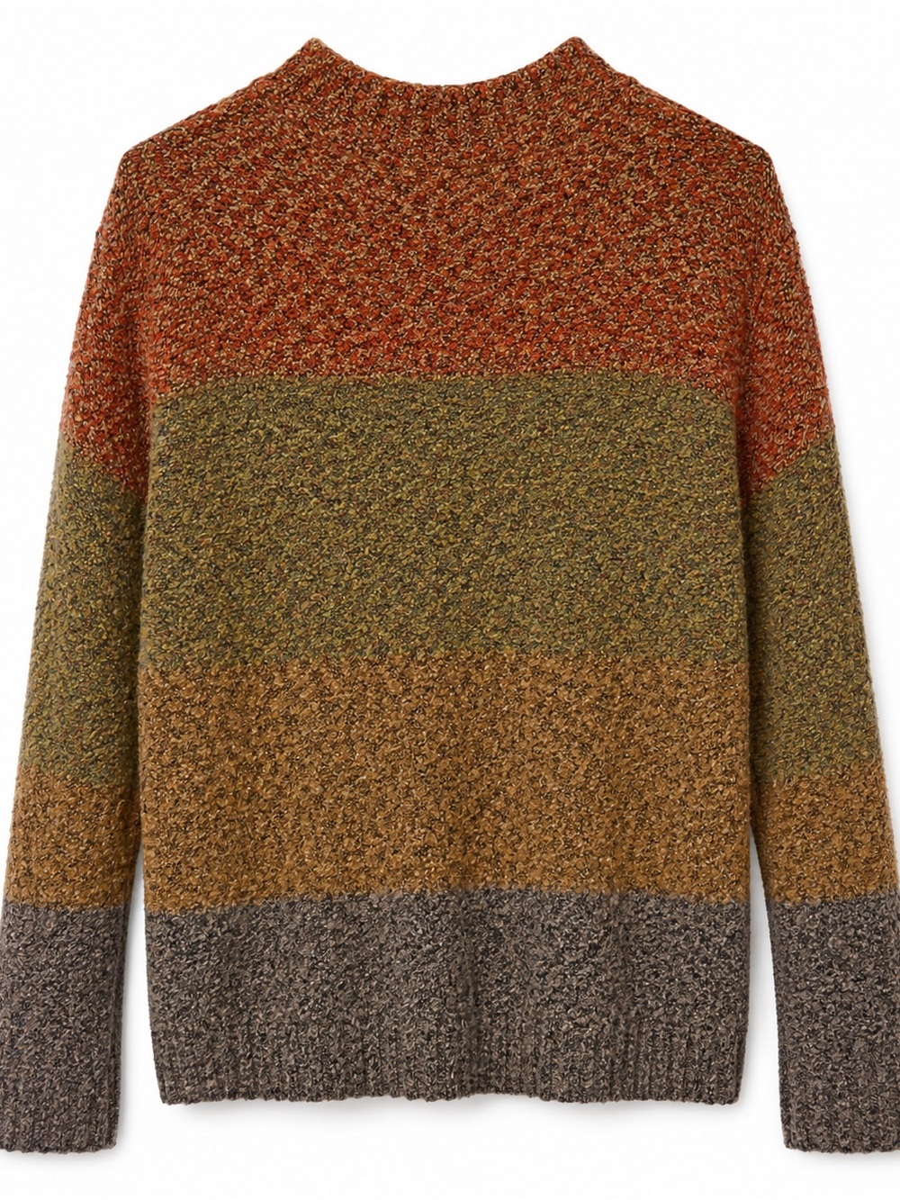 Fall Colorblock Boucle Sweater L - Rust Olive Mustard Cozy Grandmacore